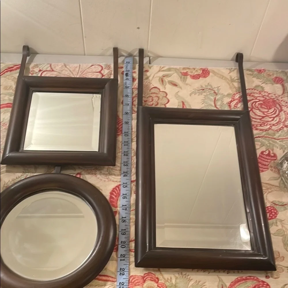 Source Unknown Brown Metal Geometric Set of Mirrors Over a Rod Wall Decor